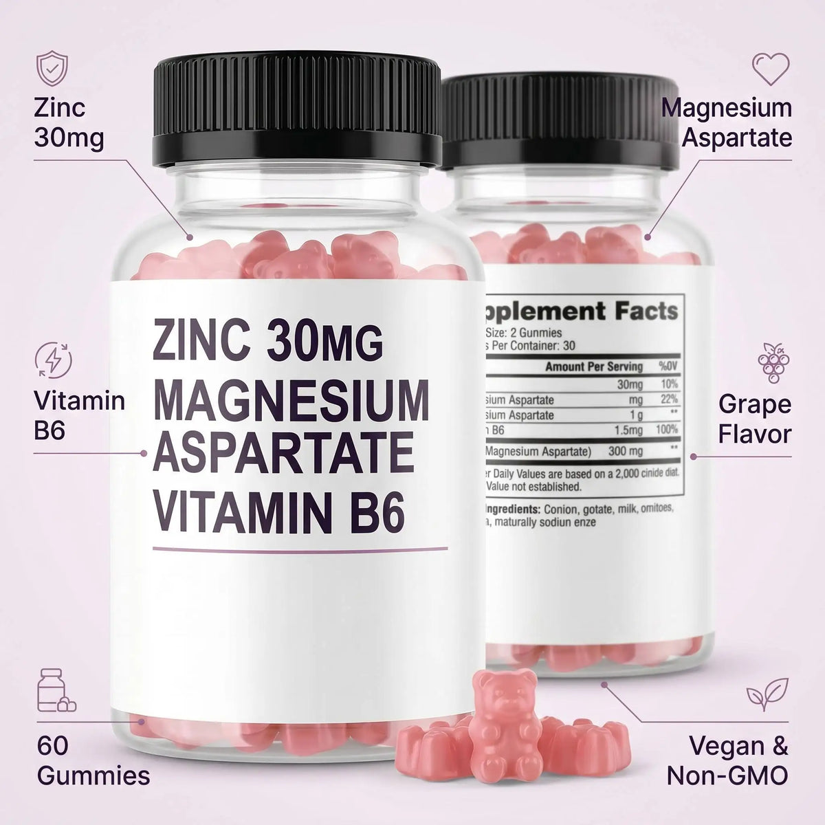 Zinc & Magnesium B6 Energy Gummies (Grape, 60 Count)